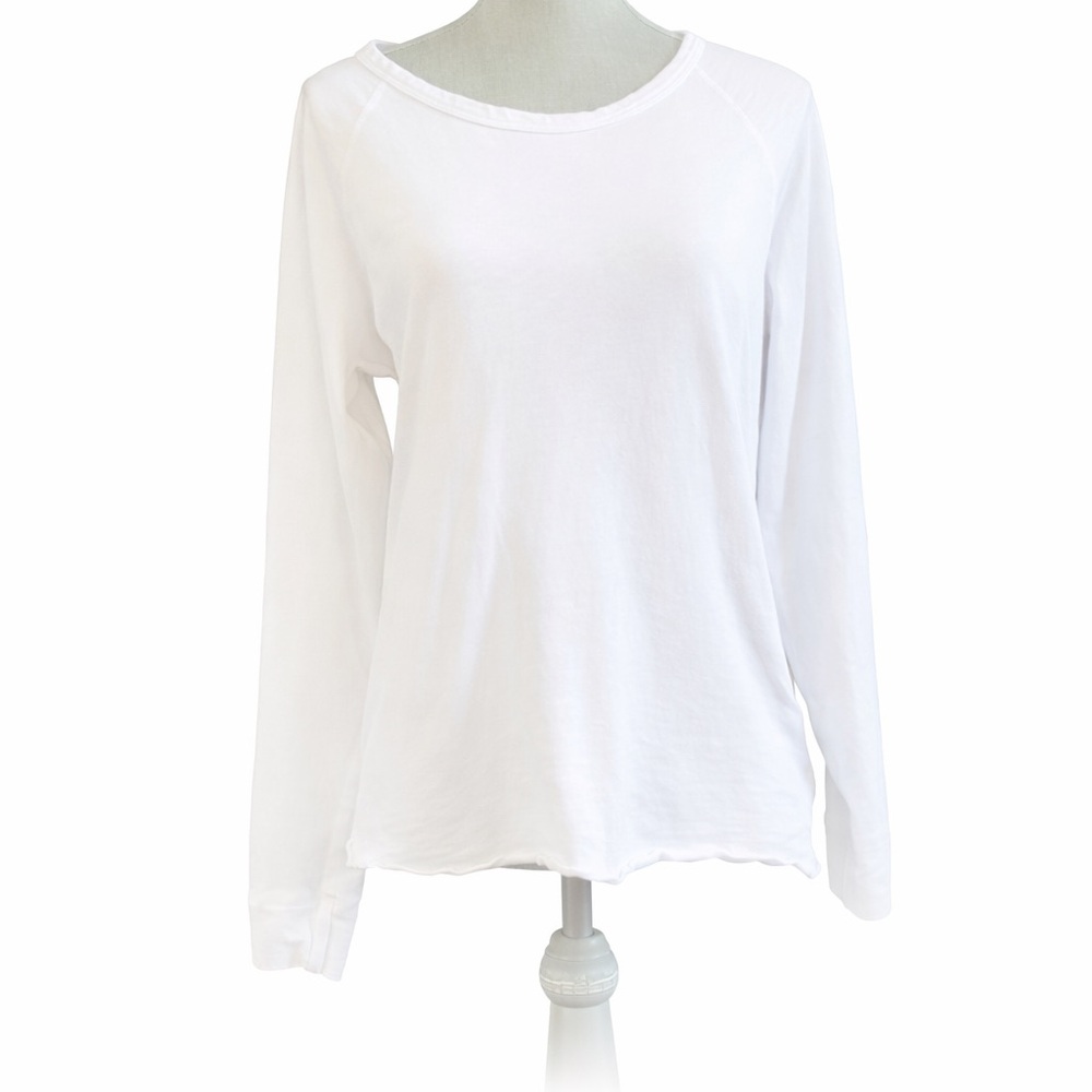 James Perse White Cotton Long Sleeve Crewneck Top Minimalist Large